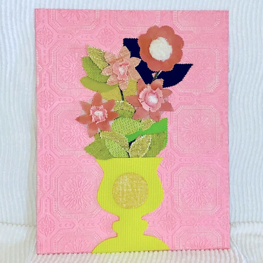Floral Art - mixed media - handcrafted- Vase of flowers - 20”x16” - Picture 5 of 5